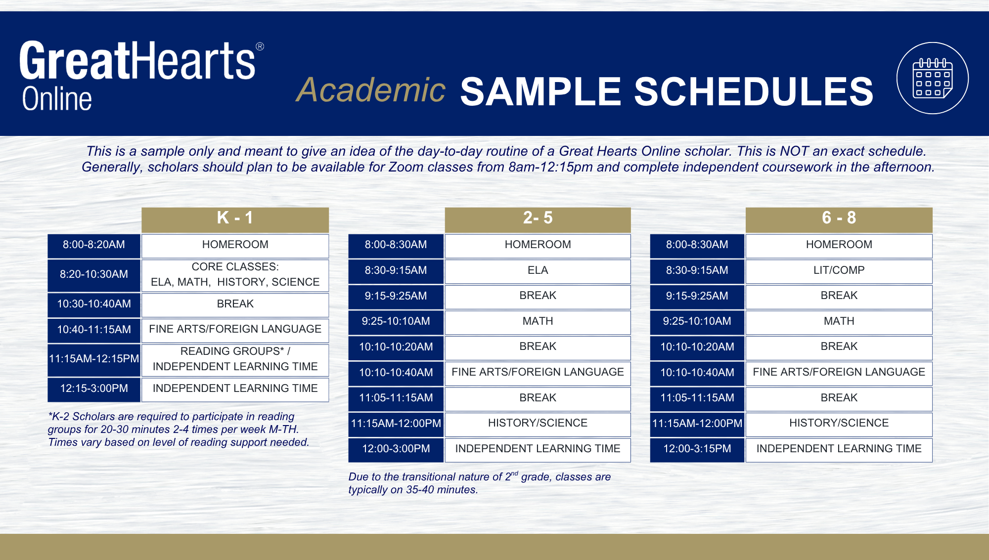 GHO-TX K-8 Sample Schedule